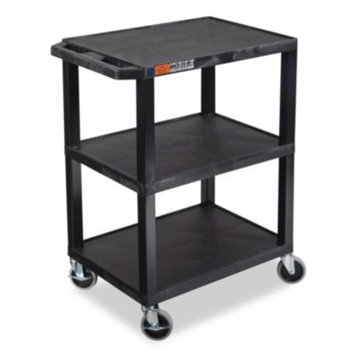 Tuffy Three-Shelf Multipurpose Utility Cart, Plastic, 300 Lb Capacity, 26.5" x 18.5" x 34", Black