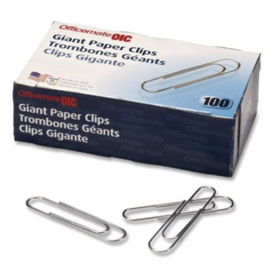 Giant Paper Clips, Jumbo, Smooth, Silver, 100/Box