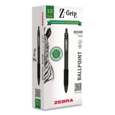 Z-Grip Recycled Retractable Ballpoint Pen, Medium 1 Mm, Black Ink, Black Barrel, Dozen