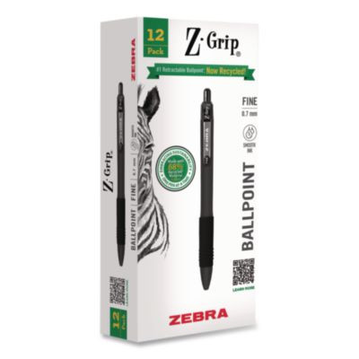 Z-Grip Recycled Retractable Ballpoint Pen, Medium 0.7 Mm, Black Ink, Black Barrel, Dozen