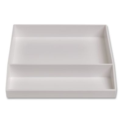 Divided Stackable Plastic Tray, 2 Compartments, 9.44 x 9.84 x 1.77, White