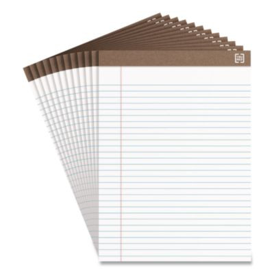 100% Recycled Notepads, Wide/Legal Rule, (50) White 8.5 x 11 Sheets, Dozen