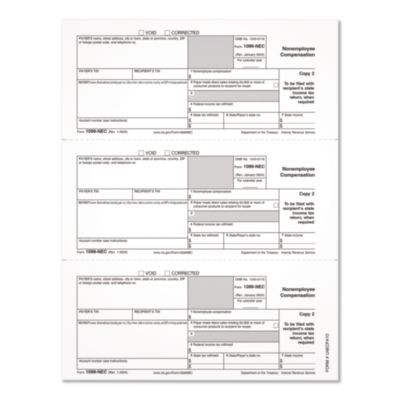 2024 1099-Nec Copy 1 Or 2 Laser/Inkjet Tax Forms, 8.5 x 3.66, 3 Forms/Sheet, 150 Forms Total
