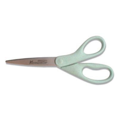 Kleenearth Rice Husk Scissors, Pointed Tip, 8" Long, Straight Sage Blue Handle