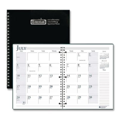 Recycled Three-Hole Punched Wirebound Academic Monthly Planner, 11 x 8.5, Black Cover, 14-Month: July 2025 To Aug 2026
