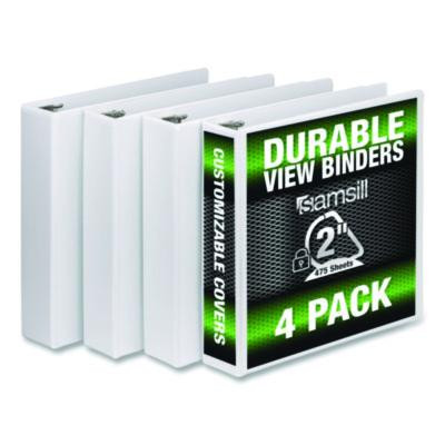 Durable D-Ring View Binders, 3 Rings, 2" Capacity, 11.5" x 8.5", White, 4/Pack