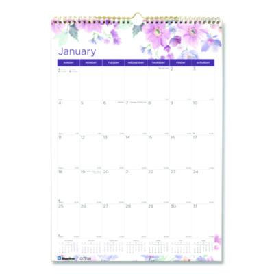 12-Month Colorful Wall Calendar, Passion Floral Artwork, 12 x 17, White/Multicolor Sheets, 12-Month (Jan To Dec): 2026
