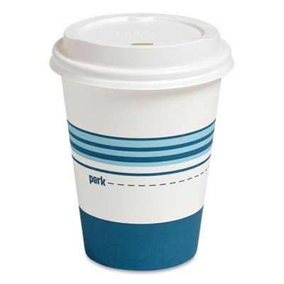 Paper Hot Cup And Plastic Dome Lid Combo, 12 Oz, White/Blue, 50/Pack