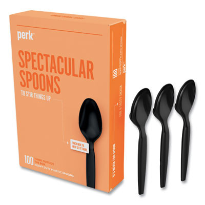 Heavyweight Plastic Cutlery, Spoon, Plastic, Black, 100/Pack