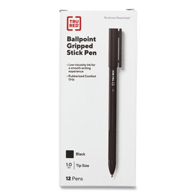 Gripped Ballpoint Pen, Stick, Medium 1 Mm, Black Ink, Black Barrel, Dozen