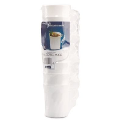 Classicware Plastic Coffee Mugs, 8 Oz, White, 8/Pack, 24 Packs/Carton