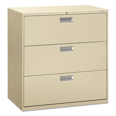 Brigade 600 Series Lateral File, 3 Legal/Letter-Size File Drawers, Putty, 42" X 18" X 39.13"