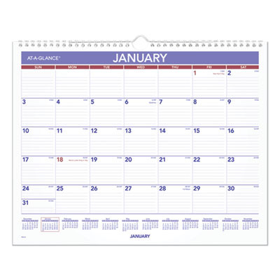 Monthly Wall Calendar, 15 x 12, White/Red/Blue Sheets, 12-Month (Jan To Dec): 2026