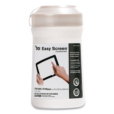 Pdi Easy Screen Cleaning Wipes, 1-Ply, 9 X 6, Unscented, White, 70/Pack