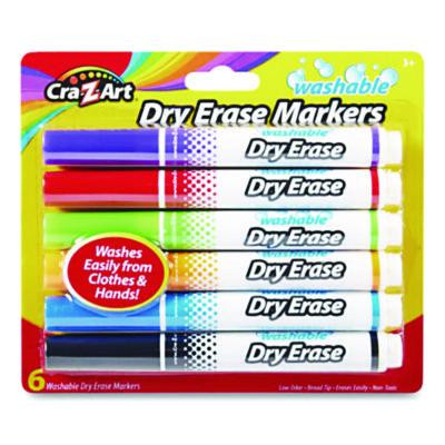 Washable Dry Erase Markers, Broad, Bullet Tip, Assorted Colors, 6/Set