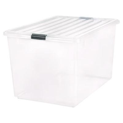 132 Qt. Latch Lid Storage Box, 20.9" x 28.8" x 17.8", Clear/Black