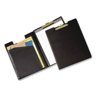 Vinyl Padfolio, 8.5 x 11 Pad, Brass Clip, Inside Front Pocket, 9.35 x 12.4, Black