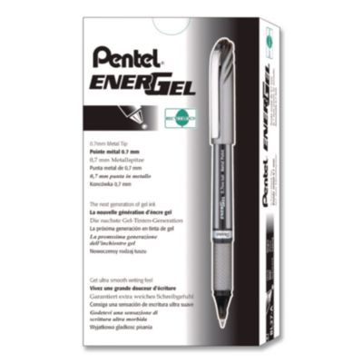 Energel Nv Gel Pen, Stick, Medium 0.7 Mm, Black Ink, Gray/Black Barrel, Dozen