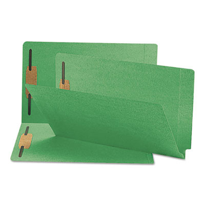 Heavyweight Colored End Tab Fastener Folders, Straight Tab, Expands 0.75", 2 Fasteners, Legal Size, Green, 50/Box
