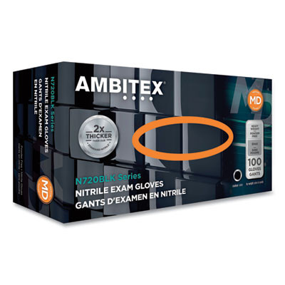 N720 Series Powder-Free Nitrile Gloves, Xx-Large, 6 Mil Thick, 12" Long, Black, 100/Box, 10 Boxes/Carton