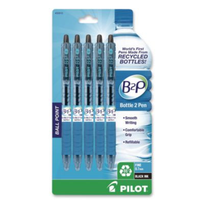 B2P Bottle-To-Pen Recycled Ballpoint Pen, Retractable, Fine 0.7 Mm, Black Ink, Translucent Blue Barrel, 5/Pack