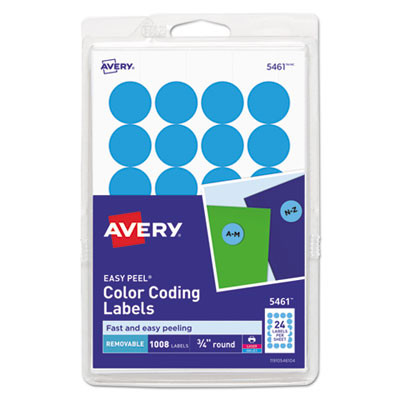 Printable Self-Adhesive Removable Color-Coding Labels, 0.75" Dia, Light Blue, 24/Sheet, 42 Sheets/Pack, (5461)