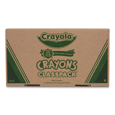 Classpack Crayons, Regular Size, 0.31" x 3.63", 8 Assorted Colors, 800/Box