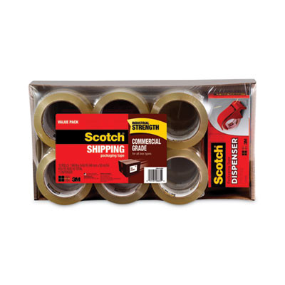 3750 Commercial Grade Packaging Tape With Dp300 Dispenser, 3" Core, 1.88" X 54.6 Yds, Clear, 12/Pack