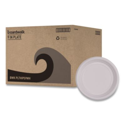 Hi-Impact Plastic Dinnerware, Plate, 9" Dia, White, 500/Carton