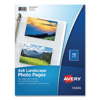 Photo Storage Pages For Four 4 X 6 Horizontal Photos, 3-Hole Punched, 10/Pack