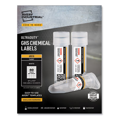 Ultraduty Ghs Chemical Waterproof And Uv Resistant Labels, 0.5 X 1.75, White, 60/Sheet, 25 Sheets/Pack