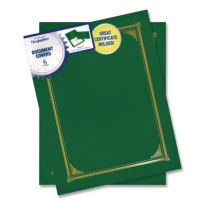Certificate/Document Cover, 12.5 x 9.75, Green, 6/Pack