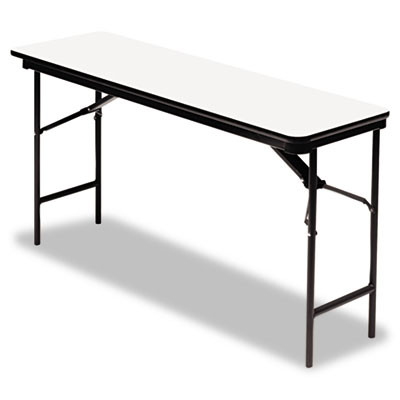 Officeworks Commercial Wood-Laminate Folding Table, Rectangular, 72" x 18" x 29", Gray Top, Charcoal Base