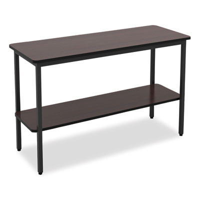 Officeworks One-Shelf Utility Table, Rectangular, 47.25" x 17.7" x 29.5", Walnut Top, Black Base/Legs