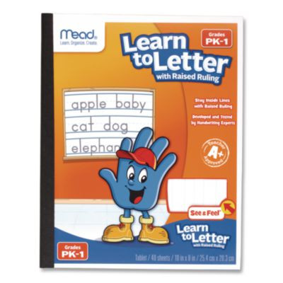 Learn To Letter Primary Journal With Raised Ruling, Manuscript Format, Orange/White/Blue Cover, (40) 10 x 8 Sheets
