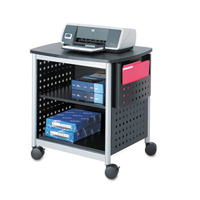Scoot Deskside Printer Stand, File Pocket, Metal, 3 Shelves, 1 Bin, 200 Lb Capacity, 26.5 x 20.5 x 26.5, Black/Silver