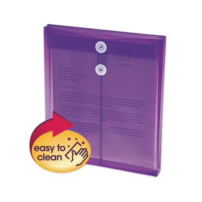 Poly String And Button Interoffice Envelopes, Open-End (Vertical), 9.75 x 11.63, Transparent Purple, 5/Pack