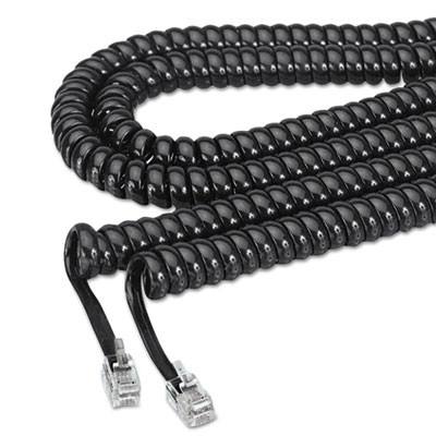 Coiled Phone Cord, Plug/Plug, 12 Ft, Black