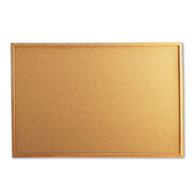 Cork Board With Oak Style Frame, 36" x 24", Tan Surface, Oak Finished Wood Frame