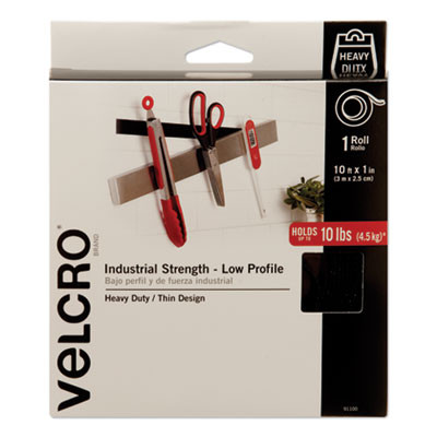 Low-Profile Industrial-Strength Heavy-Duty Fasteners, 1" X 10 Ft, Black