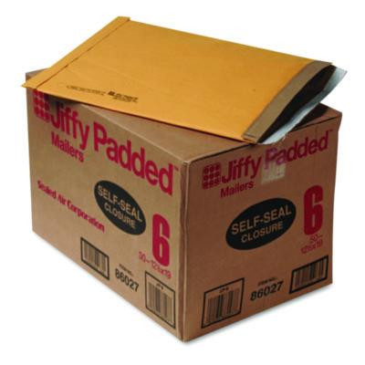 Jiffy Padded Mailer, #6, Paper Padding, Self-Adhesive Closure, 12.5 x 19, Natural Kraft, 50/Carton