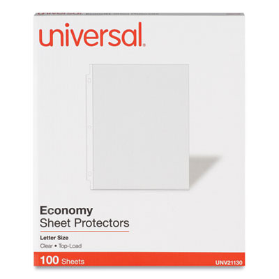 Standard Sheet Protectors, Light-Duty, Side: 3-Hole Punched, Top Load 8.5 x 11 Insert, Clear Front, 100/Box