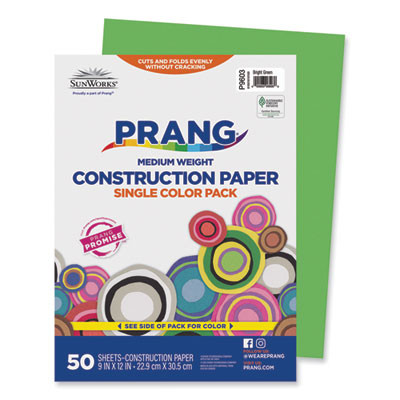 Sunworks Construction Paper, 50 Lb Text Weight, 9 x 12, Bright Green, 50/Pack