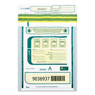 Deposit Bag, Plastic, 9" x 12", White/Green/Yellow, 100/Pack