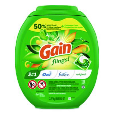 Flings Detergent Pods, Gain Original Scent, 112 Pods, 80 Oz Tub