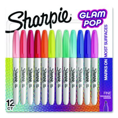Glam Pop Permanent Markers, Fine Bullet Tip, Assorted Colors, 12/Pack