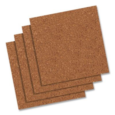 Cork Bulletin Board Tiles, 1 Ft x 1 Ft, Brown Surface, Frameless, 4/Pack