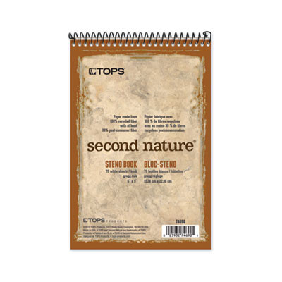 Second Nature Recycled Notepads, Brown Cover, Gregg Rule, (70) White 6 x 9 Sheets