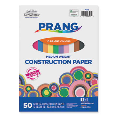 Sunworks Construction Paper, 50 Lb Text Weight, 12 x 18, Assorted, 50/Pack