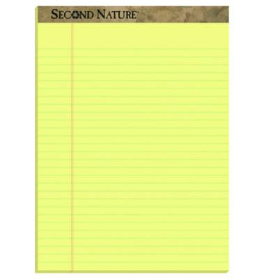 Second Nature Recycled Ruled Pads, Wide/Legal Rule, (50) Canary Yellow 8.5 x 11 Sheets, Dozen
